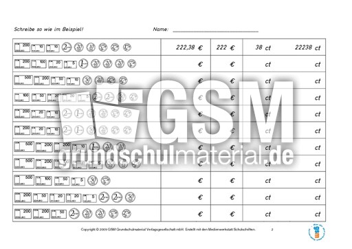 Rechnen Mit Geld Klasse 3 Kostenlos