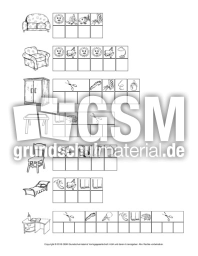 Möbel-Anlautbilder - zu Anlauten schreiben - Anlaute ...