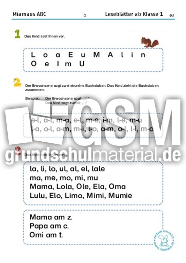 Miamaus Leseblatter Ab Klasse 1 03 Leseblatter Lesen Deutsch Klasse 1 Grundschulmaterial De