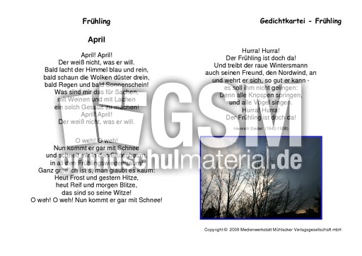 April Seidel Kartei Fruhlingsgedichte Gedichte Kartei Werkstatt Deutsch Klasse 3 Grundschulmaterial De