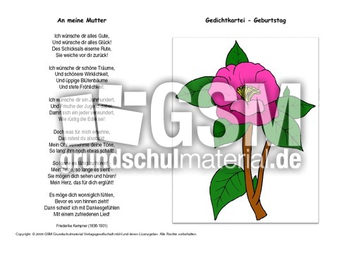 An Meine Mutter Kempner Kartei Gedichte Geburtstag Gedichte Kartei Werkstatt Deutsch Klasse 3 Grundschulmaterial De