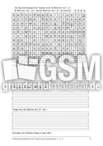 Worter Mit S Ss Ss Worter Mit S Ss Ss Rechtschreibfalle Rechtschreibung Deutsch Klasse 3 Grundschulmaterial De