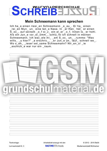 Mein Schneemann - SchreibPuzzle - Schreiben und Lesen ...