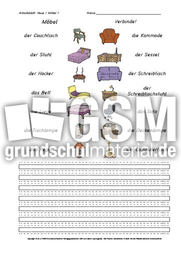 Englisch Möbel Arbeitsblatt