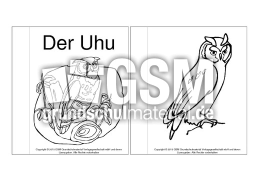 Mini Buch Uhu Ausmalbilder 1 Lapbook Uhu Lapbooks Tiere Hus Klasse 2 Grundschulmaterial De